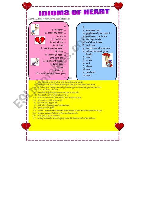 Idioms of heart - ESL worksheet by lazy_daisy