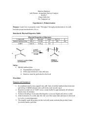 O Chem II Exp 2 And 3 1 Maritza Martinez Lab Partner Jacquelynn