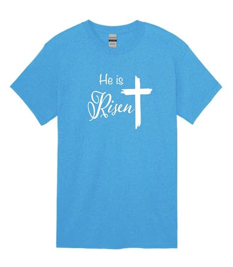 He Is Risen T Shirt Gildan Heather Sapphire Light Blue Large Men Women