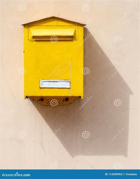 Yellow Post Box On The Wall Stock Image Image Of Communication