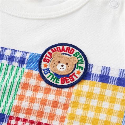 HOT BISCUITS ミキハウス パッチワーク柄 半袖Tシャツ アウトレット 白 紺 80cm 90cm 100cm 110cm 120cm ホットビスケッツ ミキハウスホットビスケッ