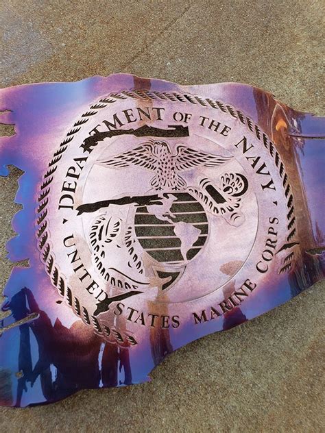 24 X 14 Marine Corps Seal Patina Battle Worn Flag Metal Worx Inc