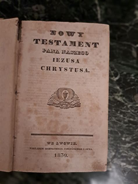 Biblia Nowy Testament Wujka 1839 Lwów Przygodzice Ogłoszenie na