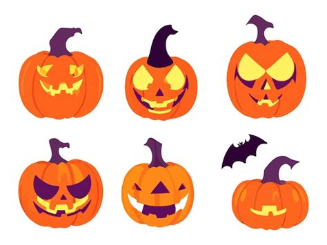 Vector Dibujado A Mano Conjunto De Calabazas De Miedo De Halloween