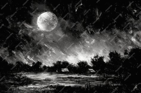 Premium AI Image | A painting of a moonlit landscape with a moon in the sky.