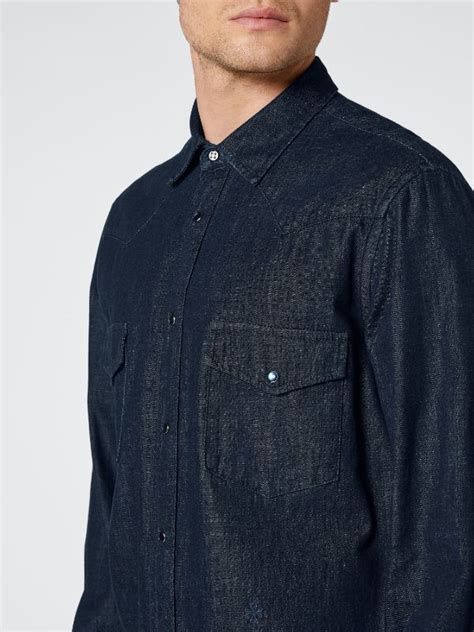 Men S Dark Blue Denim Western Shirt Blue Jacob Coh N Gb