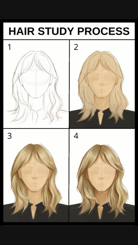 hair study process // procreate, digital art, how to draw hair | Digital art tutorial, Digital ...