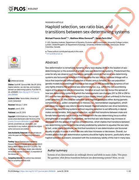 PDF Haploid Selection Sex Ratio Bias And Transitions Between Sex