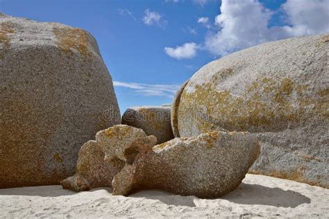 Sculptural Formation of Boulders in Sand Stock Image - Image of terrain ...