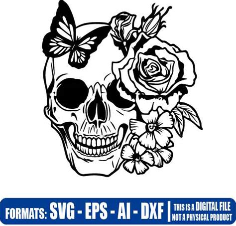 Skull Roses Flowers Butterfly Vectorisvg Multipurpose Svg Dxf