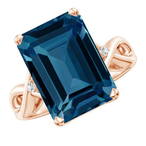 Emerald Cut London Blue Topaz Twist Shank Statement Ring Angara