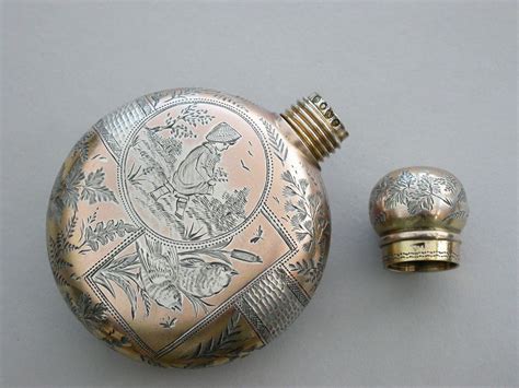 Victorian Parcel Gilt Silver Aesthetic Engraved Scent Bottle Kate Greenaway By Sampson Mordan