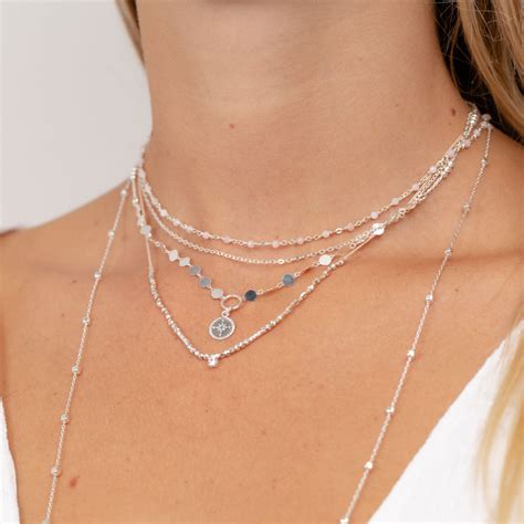 COLLIER DOUBLE CHAÎNE FINE PIERRES OPALINE ROSE 2MM COLLIERS ARGENT