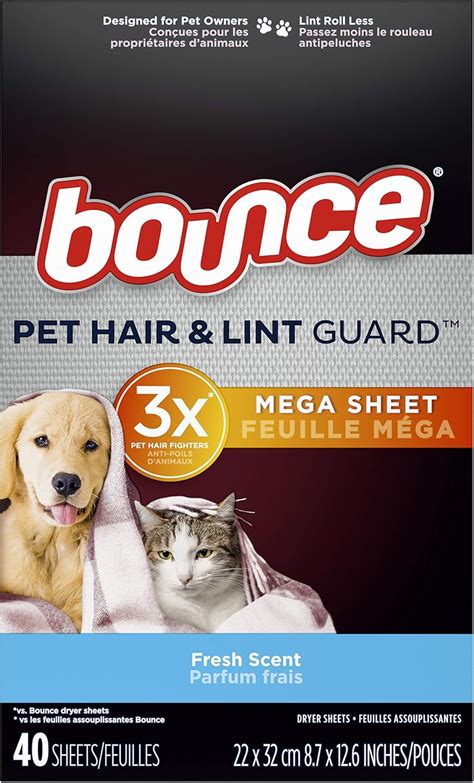 Bounce Pet Hair And Lint Guard Mega Dryer Sheets With 3x Pet Hair