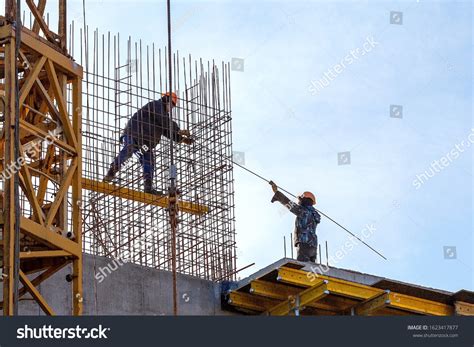 Builders Create Framework Metal Reinforcement Further Stock Photo ...