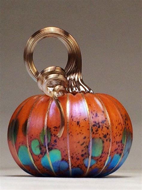 Jack Pine Hand Blown Glass Pumpkin Small Orange Harvest 50085 Hand Blown Glass Art Glass