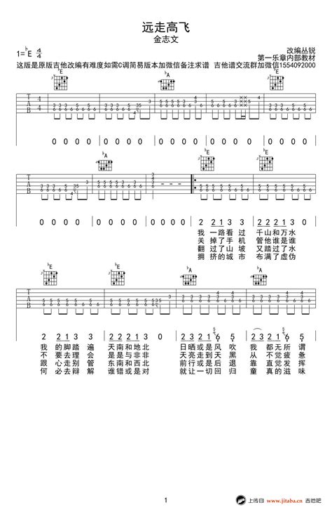 《远走高飞》钢琴谱 金志文简单版c调和弦弹唱伴奏无旋律 加歌词 钢琴简谱