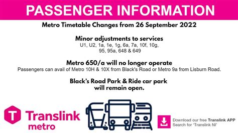 Translink Metro On Twitter Met Timetable Changes To Metro Services