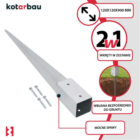 podstawa słupa wbijana wspornik kotwa 120x120x900 Kotarbau