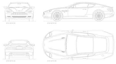 2008 Aston Martin DB9 Coupe blueprints free - Outlines