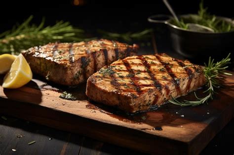 Premium Photo Grilled Tuna Steaks With Lemon Herb Marinade