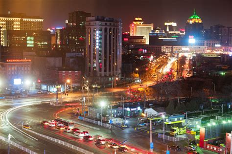 Beijing Skyline At Night Stock Photo - Download Image Now - Aerial View ...