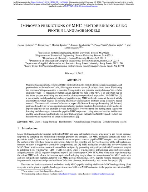 Pdf Improved Predictions Of Mhc Peptide Binding Using Protein