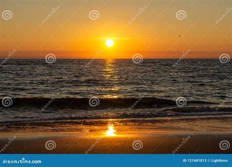 Puesta Del Sol En La Playa De Kampen En La Isla Sylt Imagen De Archivo