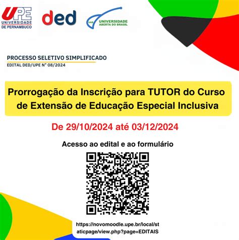 UPE PROFEI Prorrogação da Inscrição para TUTOR do Curso de Extensão