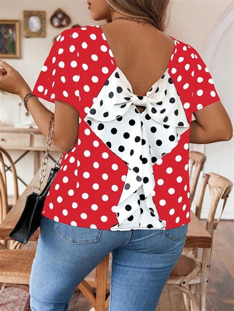 Shein Priv Blusa De Talla Grande De Verano Con Estampado De Lunares Y