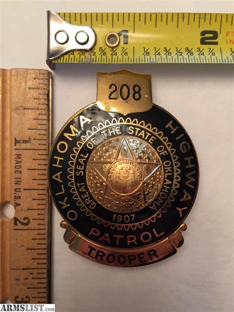 ARMSLIST - For Sale: OKLAHOMA HIGHWAY PATROL BADGE - No. 208 - TROOPER