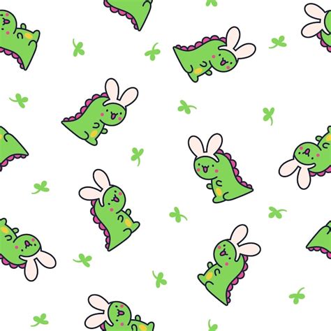 Premium Vector Cute Smiling Kawaii Dinosaur Seamless Pattern