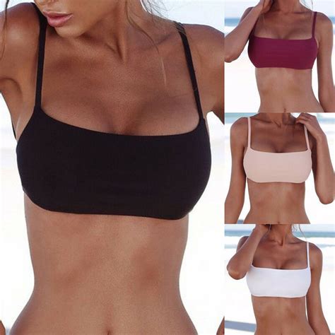 Top de Bikini sin relleno para mujer traje de baño Sexy de Color puro