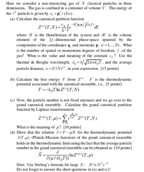 Solved Here We Consider A Non Interacting Gas Of N Classical Chegg