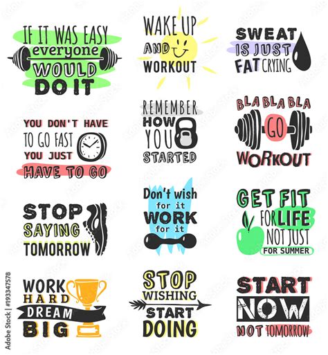 Sport Gym Fitness Run Motivational Text Quote Phrases Design Hand Drawn Element Banner Gym