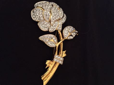 Nolan Miller Large Crystal Pave Rose Pin Brooch Glamour Collection