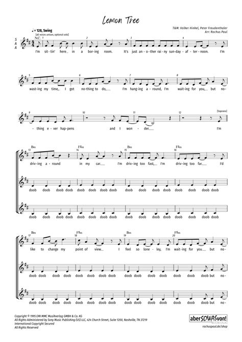 Lemon Tree Arr Rochus Paul By Fools Garden Sheet Music For Choir At