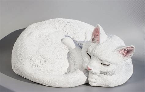 Witte Kat Urn Slapende Kat Memorial Statue Crematie Urn Etsy Nederland