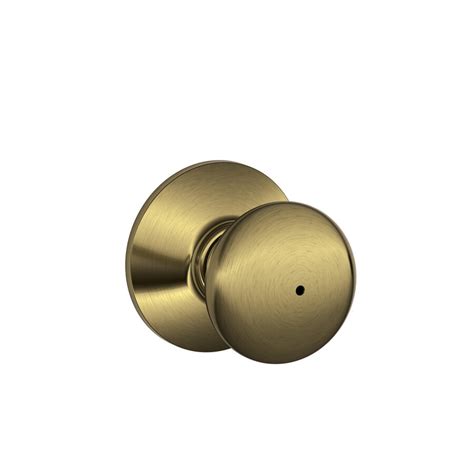 Schlage Privacy Plymouth Antique Brass Round Push Button Lock Privacy Door Knob At