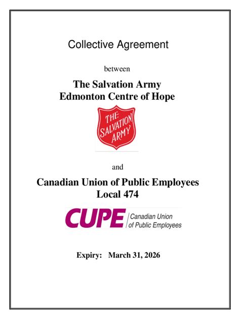 Fillable Online The Salvation Army And USW Collective Agreement Fax