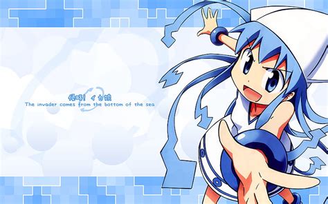 1080p Free Download Shinryaku Ika Musume Squid Girl Ikamusume Hat Character Blue Hair