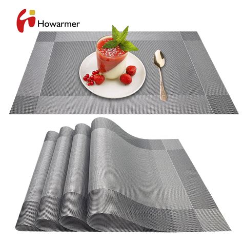 Howarmer Vinyl Woven Placemats For Dining Table 12x18 Inch Rectangle