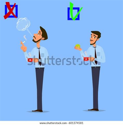 Healthy Unhealthy Lifestyle Concept Young Man Stock Vector Royalty