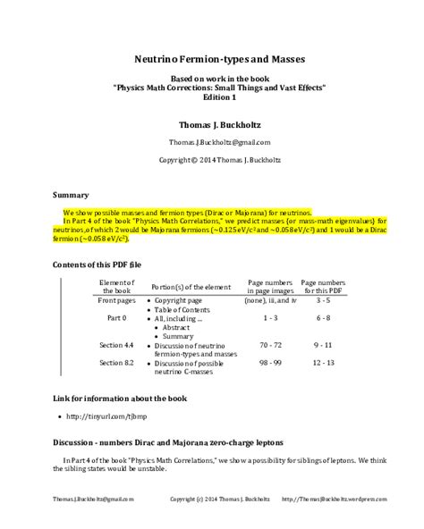 (PDF) Neutrino Fermion-types and Masses | Thomas J Buckholtz - Academia.edu