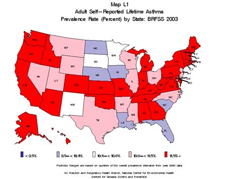 Cdc Asthma Brfss 2003 Prevalence Tables And Maps Map L1 Color