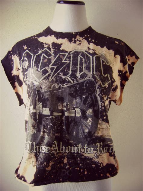 Distressed Acdc Rock Band T Shirt Vintage Diy Bleached Cut Off