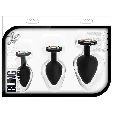 Anal Toy Luxe Bling Plugs Training Kit Black With Rainbow Gems