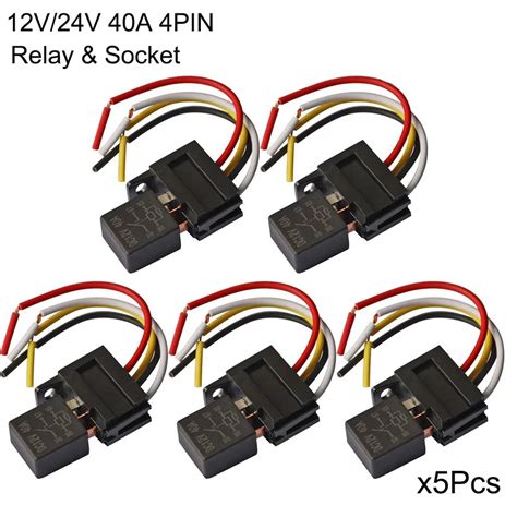 5Pcs Waterproof Automotive Relay12V 24V 40A 4 Pin Wires Car Relay