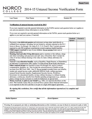 Fillable Online Norcocollege 2014 15 Untaxed Income Verification Form