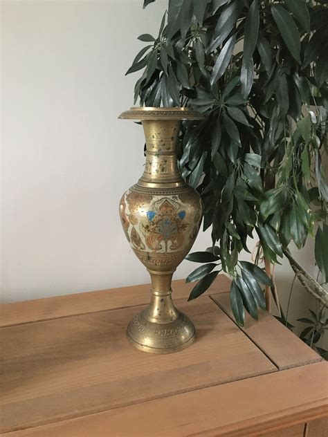 Large Brass Vase Tall Brass Vase Indian Brass Etsy Uk Brass Vase Large Glass Vase Vase